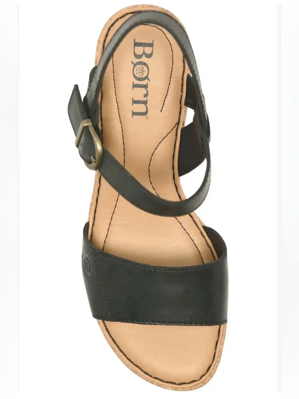 Born Black Leather Slingback Wedge cork platform Sandals size 9